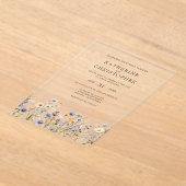 Waterverf Wildflower Elegante Dusty Blue Wedding Acryl Uitnodigingen (Laagn)