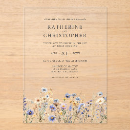 Waterverf Wildflower Elegante Dusty Blue Wedding Acryl Uitnodigingen