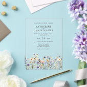 Waterverf Wildflower Elegante Dusty Blue Wedding Acryl Uitnodigingen (Insitu (Huwelijk))