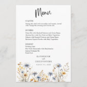 Waterverf Wildflower Elegante Dusty Blue Wedding Menu (Voorkant)