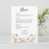 Waterverf Wildflower Elegante Dusty Blue Wedding Menu (Staand voorkant)