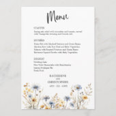 Waterverf Wildflower Elegante Dusty Blue Wedding Menu (Voorkant)