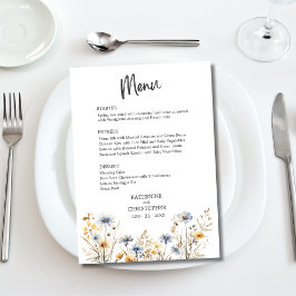Waterverf Wildflower Elegante Dusty Blue Wedding Menu