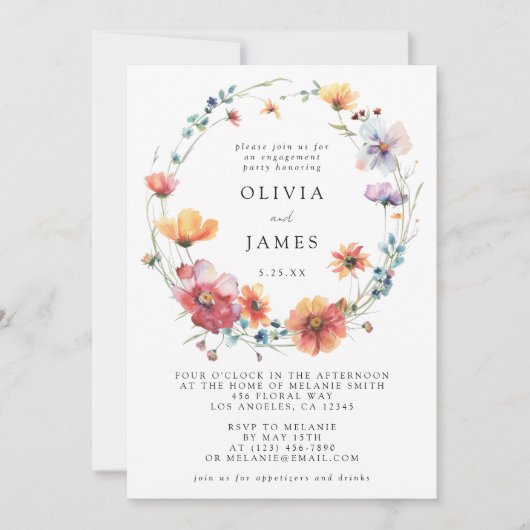 Waterverf Wildflower Engagement Party Kaart (Voorkant)