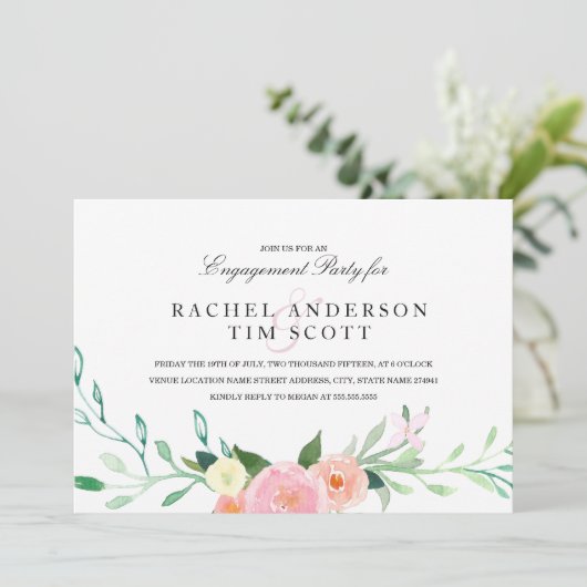 Waterverf Wildflower Engagement Party Uitnodigen Kaart (Staand voorkant)