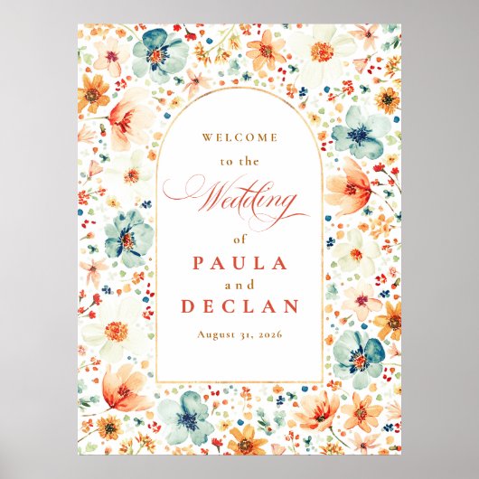 Waterverf Wildflower Fall Wedding Welkomstbord Poster (Voorkant)