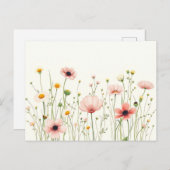 Waterverf Wildflower Field op Bleek Ivoor Briefkaart (Voorkant / Achterkant)