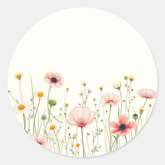 Waterverf Wildflower Field op Bleek Ivoor Ronde Sticker (Voorkant)