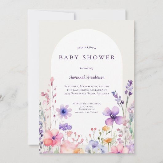 Waterverf Wildflower Floral Baby shower Kaart (Voorkant)