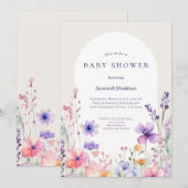 Waterverf Wildflower Floral Baby shower Kaart (Voorkant / Achterkant)