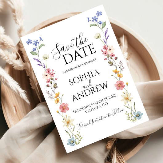 Waterverf Wildflower Floral Save the Date Kaart