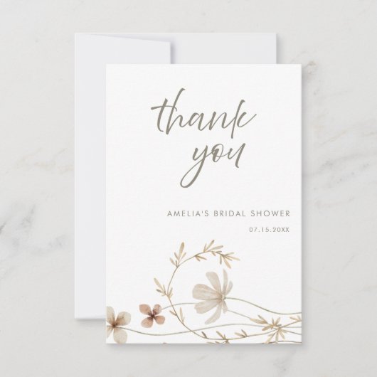 Waterverf Wildflower Floral Vrijgezellenfeest Bedankkaart (Voorkant)