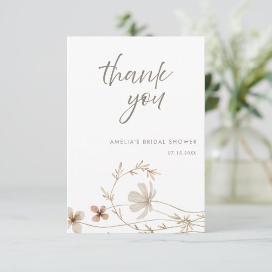 Waterverf Wildflower Floral Vrijgezellenfeest Bedankkaart (Staand voorkant)