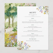 Waterverf Wildflower | Floral Wedding Menu Kaart (Voorkant / Achterkant)