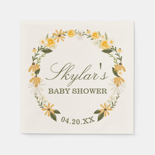 Waterverf Wildflower Florals Krans Baby shower Servet (Voorkant)