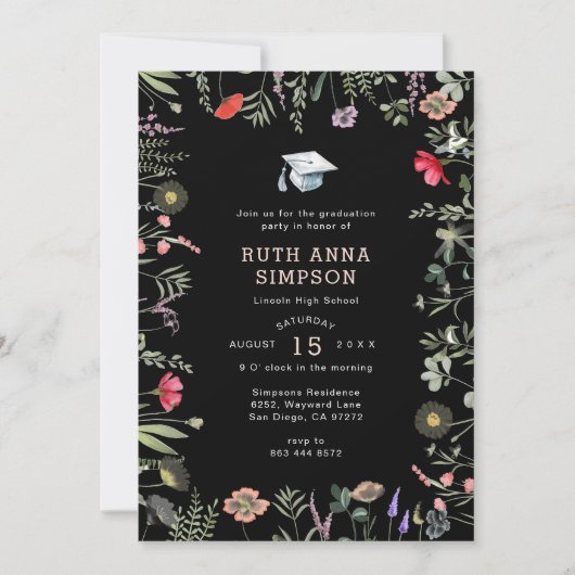 Waterverf Wildflower Foto Afstuderen Uitnodiging (Voorkant)