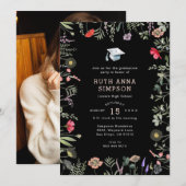 Waterverf Wildflower Foto Afstuderen Uitnodiging (Voorkant / Achterkant)