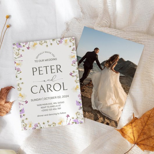 Waterverf Wildflower foto bruiloft uitnodiging