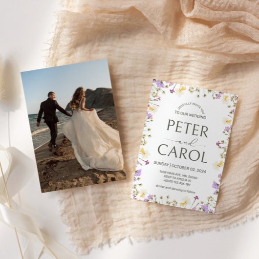 Waterverf Wildflower foto bruiloft uitnodiging