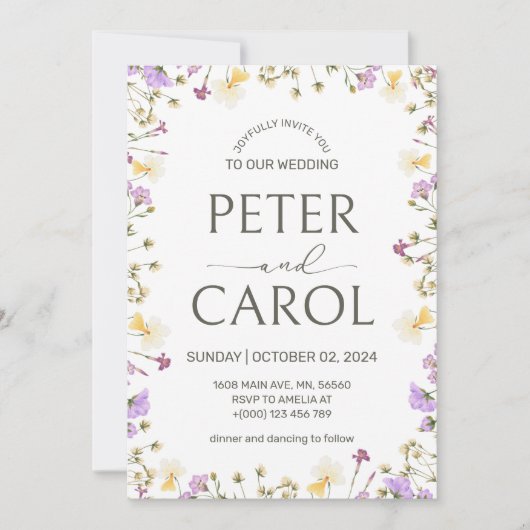 Waterverf Wildflower foto bruiloft uitnodiging (Voorkant)