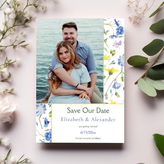 Waterverf Wildflower Foto De datum opslaan Aankondiging