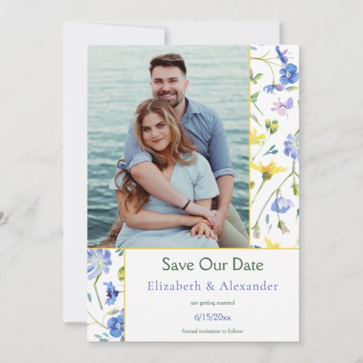 Waterverf Wildflower Foto De datum opslaan Aankondiging (Voorkant)