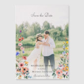 Waterverf Wildflower Foto De datum opslaan Magnetische Uitnodiging (Voorkant)