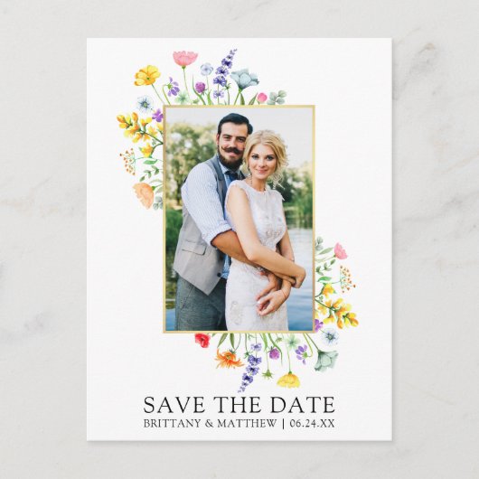 Waterverf Wildflower foto Opslaan van de datum Briefkaart (Voorkant)