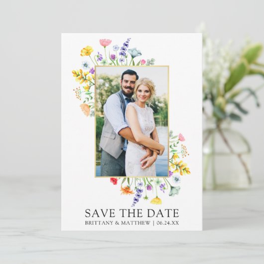 Waterverf Wildflower foto Opslaan van de datum Save The Date (Staand voorkant)