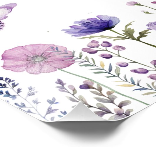 Waterverf Wildflower Garden 1e Verjaardag Welkom Foto Afdruk (Hoek)