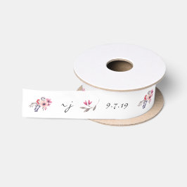 Waterverf Wildflower Gepersonaliseerd Wedding Ribb Satijnen Lint