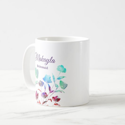 Waterverf Wildflower gepersonaliseerde bruidsmeisj Koffiemok (Voorkant links)
