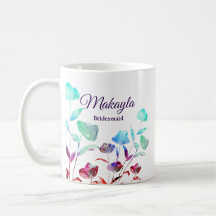 Waterverf Wildflower gepersonaliseerde bruidsmeisj Koffiemok