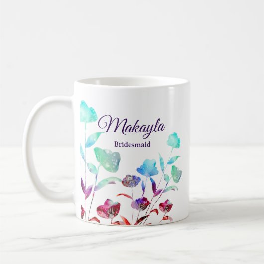 Waterverf Wildflower gepersonaliseerde bruidsmeisj Koffiemok (Links)