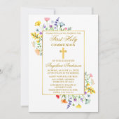 Waterverf Wildflower Gold Eerste Communie Kaart (Voorkant)