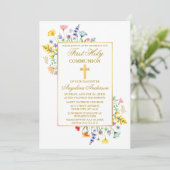 Waterverf Wildflower Gold Eerste Communie Kaart (Staand voorkant)