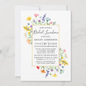Waterverf Wildflower Goud Lijst Bruidslunch Kaart (Voorkant)