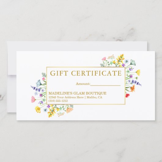 Waterverf Wildflower Goud Lijst Cadeaubon (Voorkant)