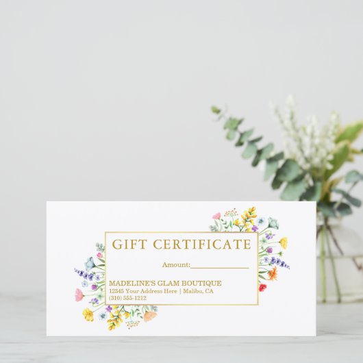 Waterverf Wildflower Goud Lijst Cadeaubon (Staand voorkant)