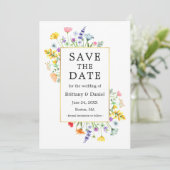 Waterverf Wildflower Goud Lijst Save The Date (Staand voorkant)