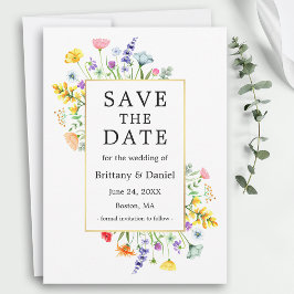 Waterverf Wildflower Goud Lijst Save The Date