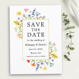 Waterverf Wildflower Goud Lijst Save The Date Briefkaart