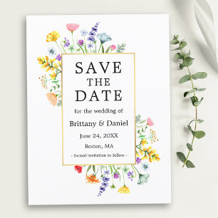Waterverf Wildflower Goud Lijst Save The Date Briefkaart