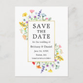 Waterverf Wildflower Goud Lijst Save The Date Briefkaart (Voorkant)