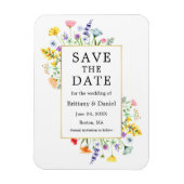 Waterverf Wildflower Goud Lijst Save The Date Magneet (Verticaal)