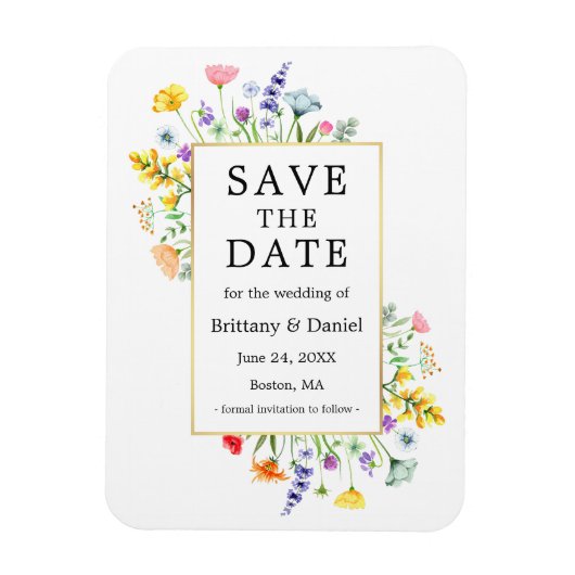 Waterverf Wildflower Goud Lijst Save The Date Magneet (Verticaal)
