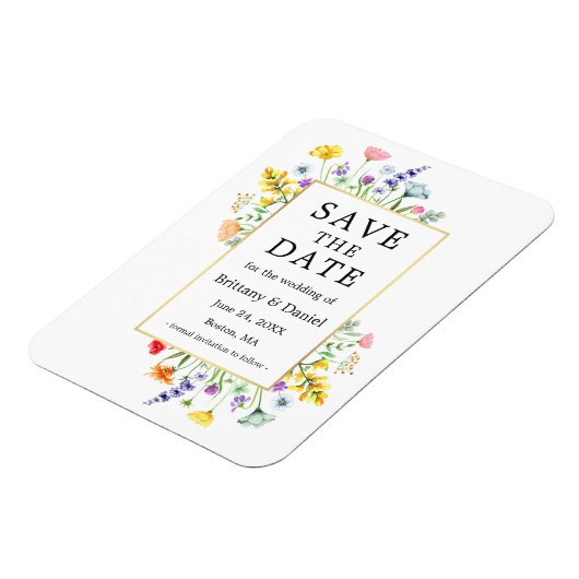 Waterverf Wildflower Goud Lijst Save The Date Magneet (Linkerzijde)