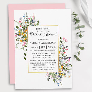 Waterverf Wildflower Goud Roze Blush Shower Kaart