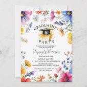 Waterverf WildFlower Graduation Party Invitation Kaart (Voorkant)