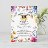 Waterverf WildFlower Graduation Party Invitation Kaart (Staand voorkant)
